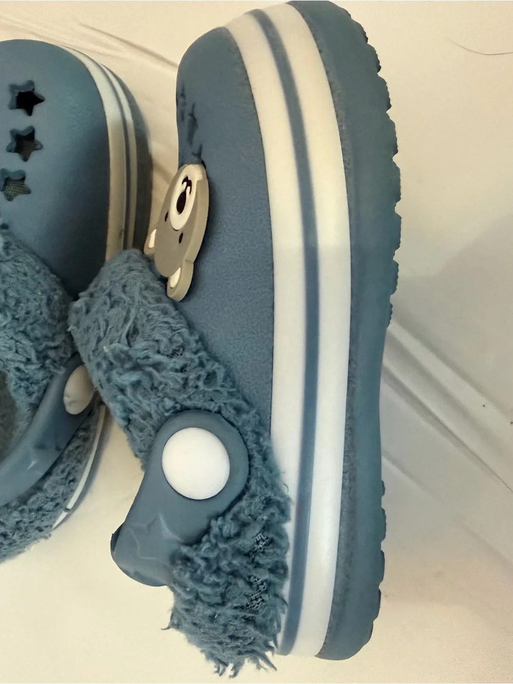 Kids Blue Bear Slip-On Clog with Fuzzy Lining